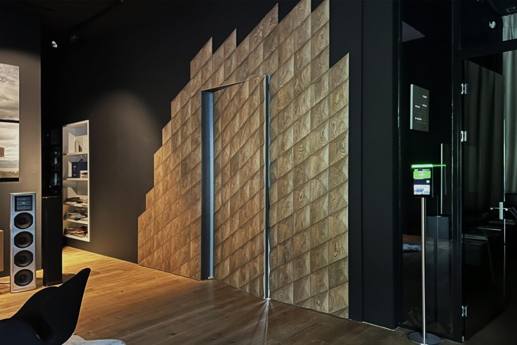 hidden door in the wall made with wooden panels