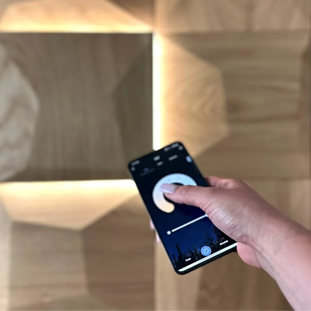 Wall panels with LED lights controlled by remote