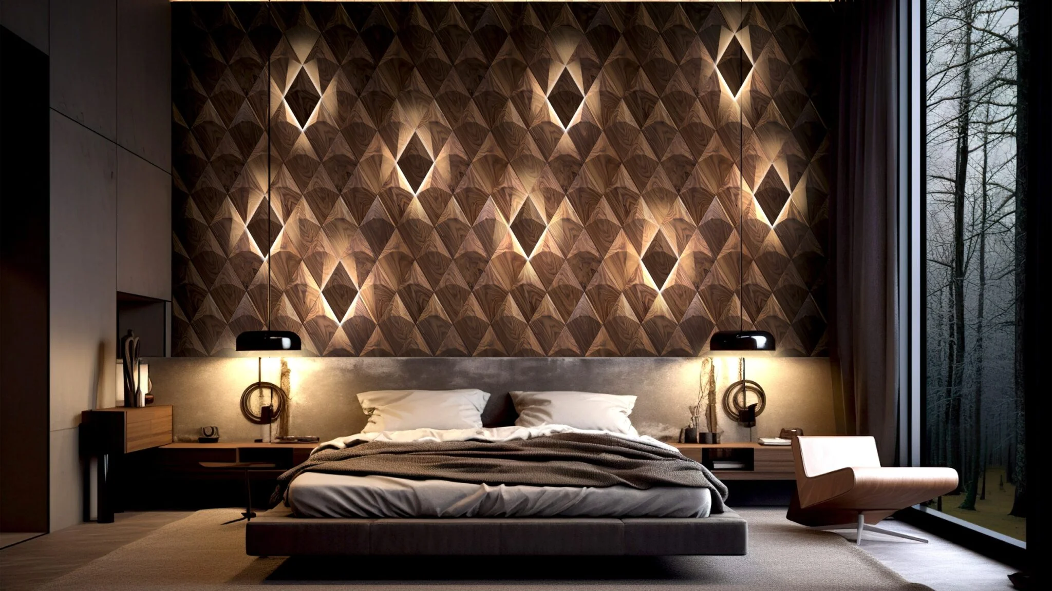 Modern office space decorated with wood wall panels