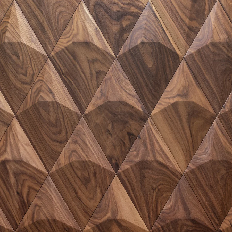 Dark wood wall with geometric decorative panels in American style