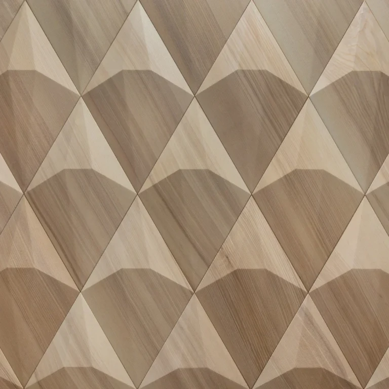 3D wall panel detail in light natural wood tone