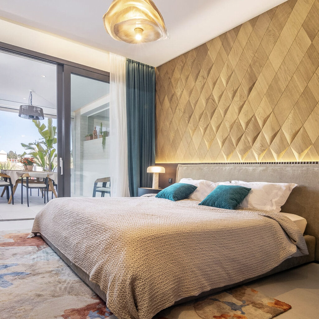 Wood wall bedroom with wooden wall panels