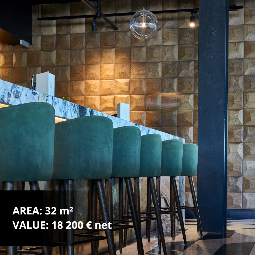 3D wooden wall panels with backlighting in a modern interior