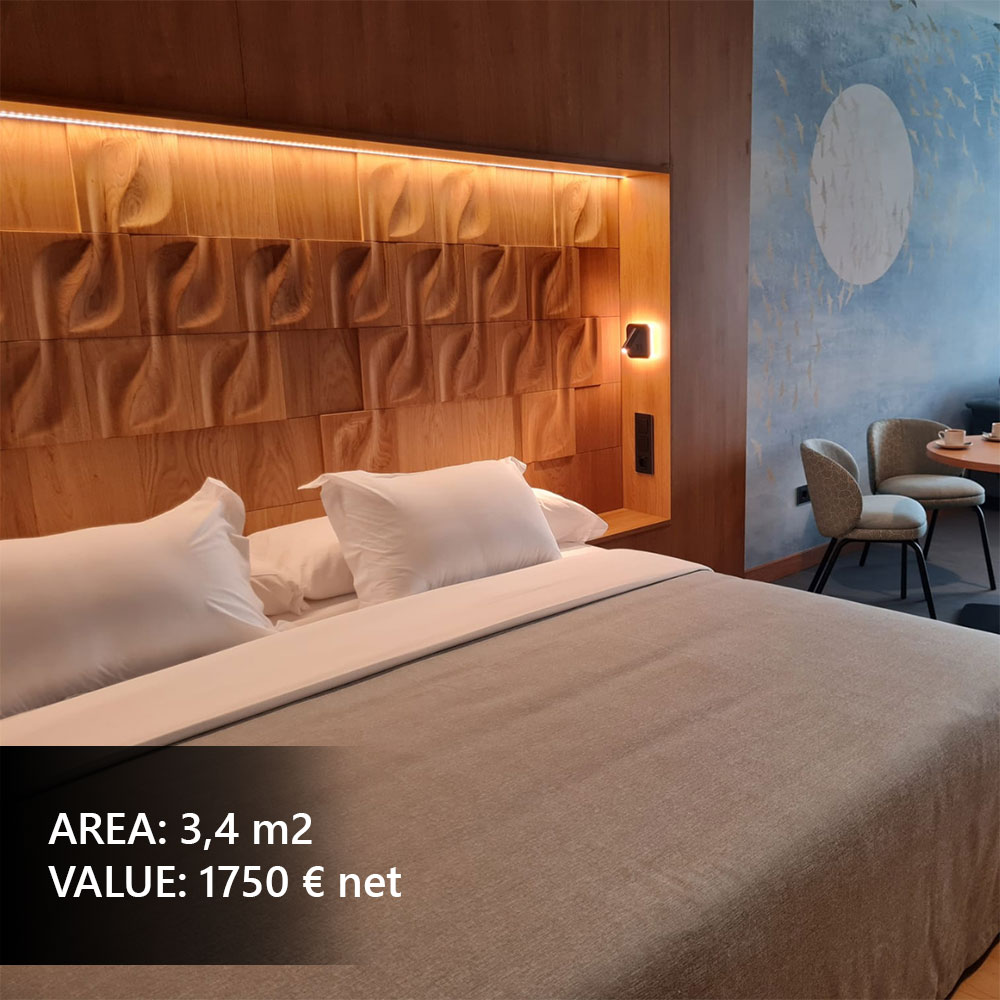 3D upholstered wall panels in a modern bedroom