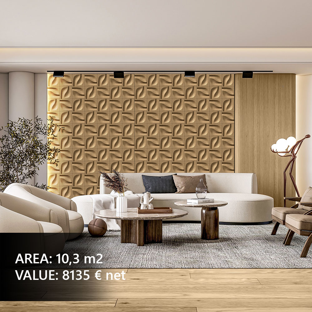 3D wall panels as a feature wall in a bright living room