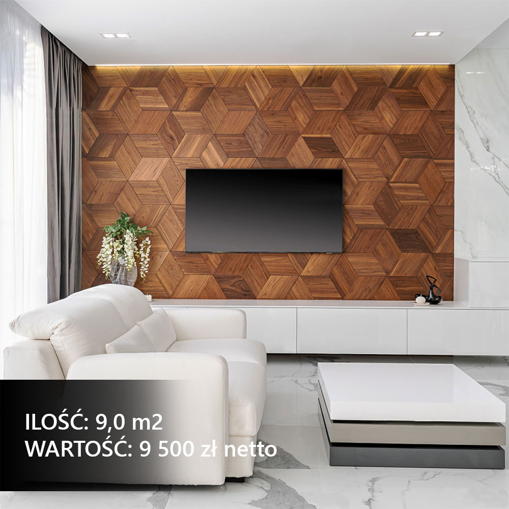 Panel ścienny 3D na ścianie z telewizorem w salonie