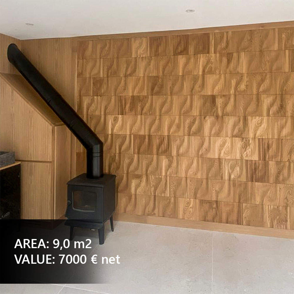 Wooden wall panels by the stairs in a minimalist home