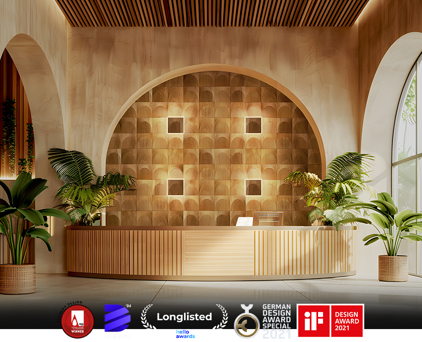 Drewniane panele ścienne w lobby lub recepcji