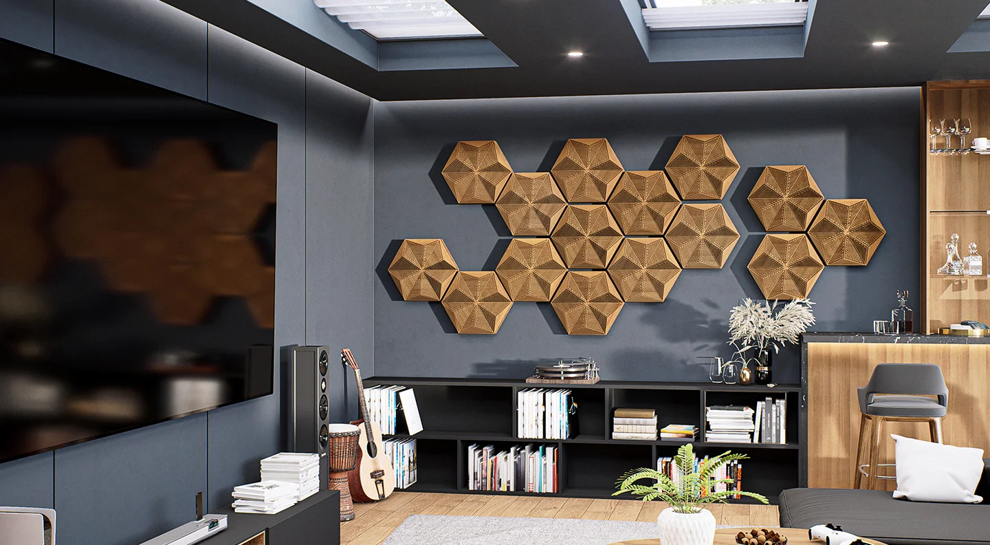 HEXAGO Akustikpaneele aus Holz im Büroraum