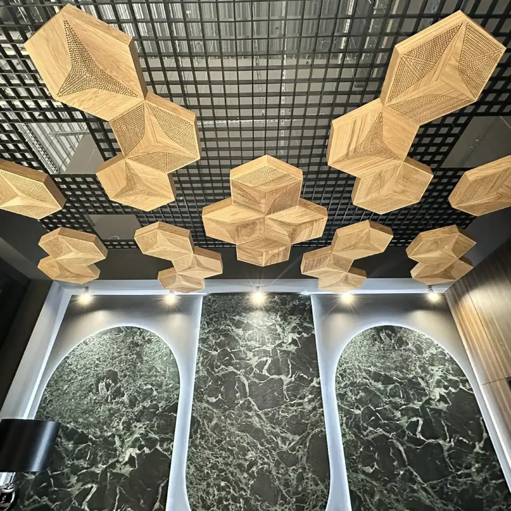 Hexago panels on ceiling