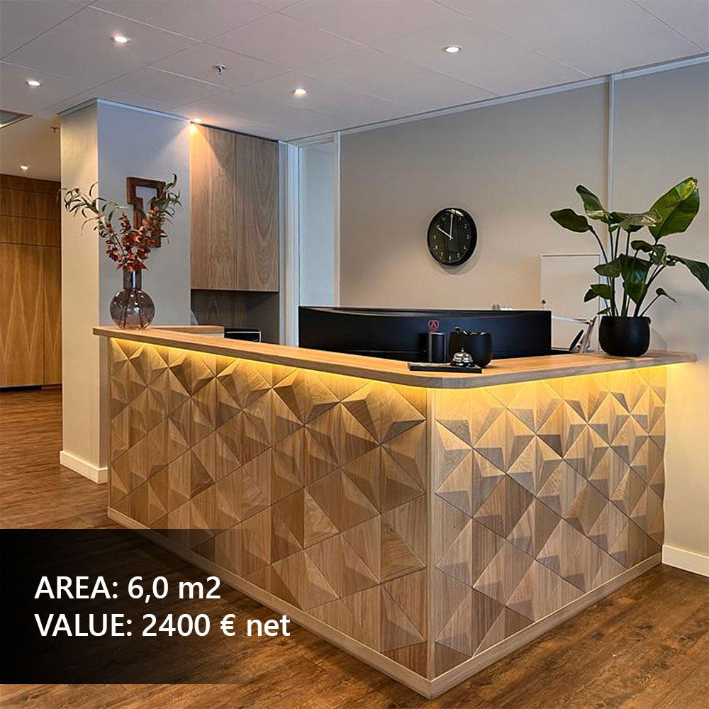 Decorative 3D acoustic wood wall panels in a modern living room.
