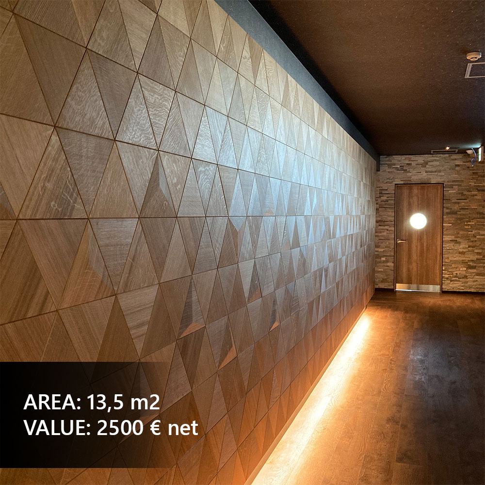 Geometric wall panels creating a unique hallway design
