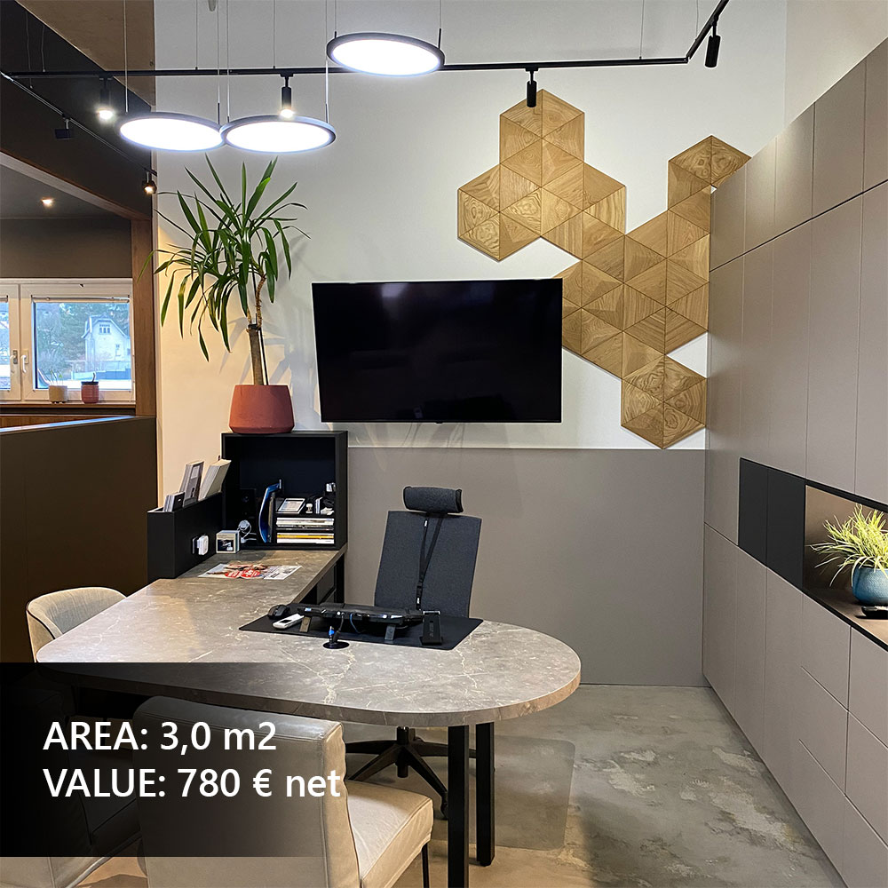 Accent wall with 3D panels in a stylish office