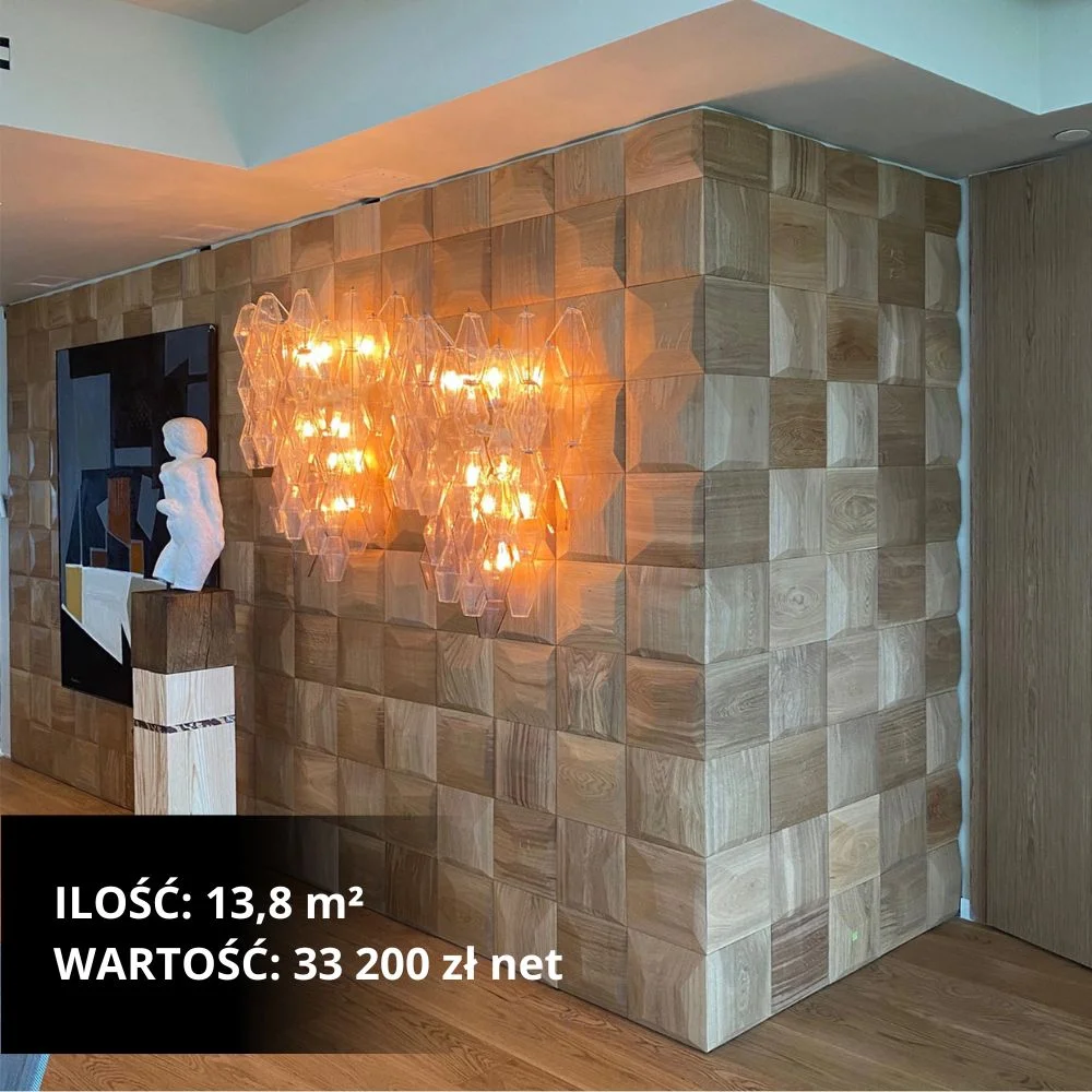 3D drewniane panele ścienne z podświetleniem w nowoczesnym wnętrzu