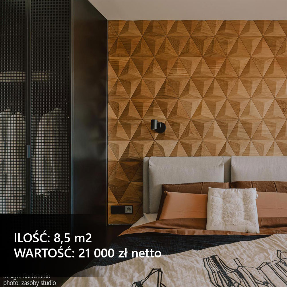 Drewniane panele ścienne w nowoczesnej sypialni jako elegancka dekoracja ściany i inspiracja na przytulny wystrój wnętrza.