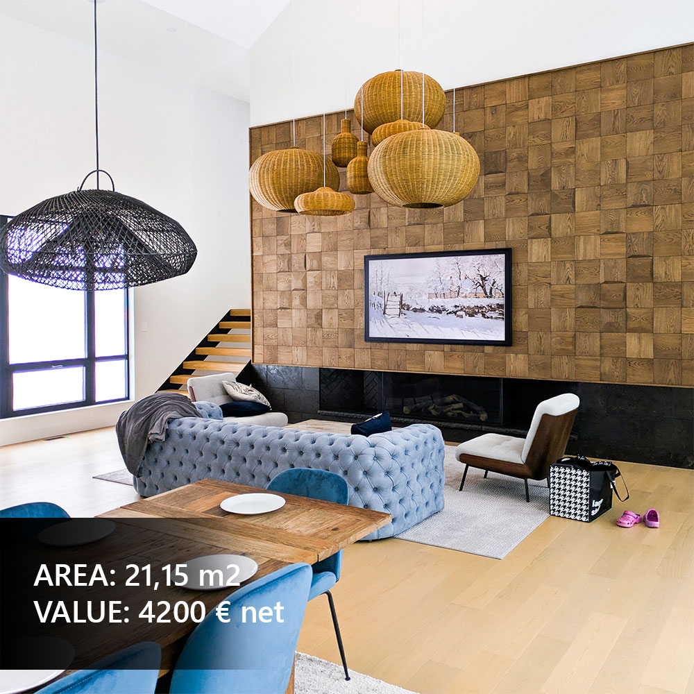 Wall panels in a living room, inspiration for a cozy wall, decorative panels behind the couch.