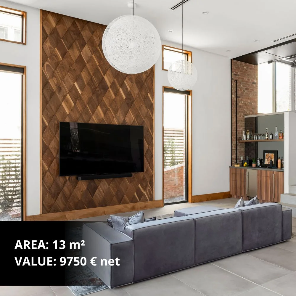 Contemporary wood wall panel in minimalist home interior