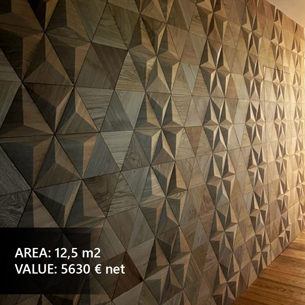 Close-up of oak wooden 3D wall panel