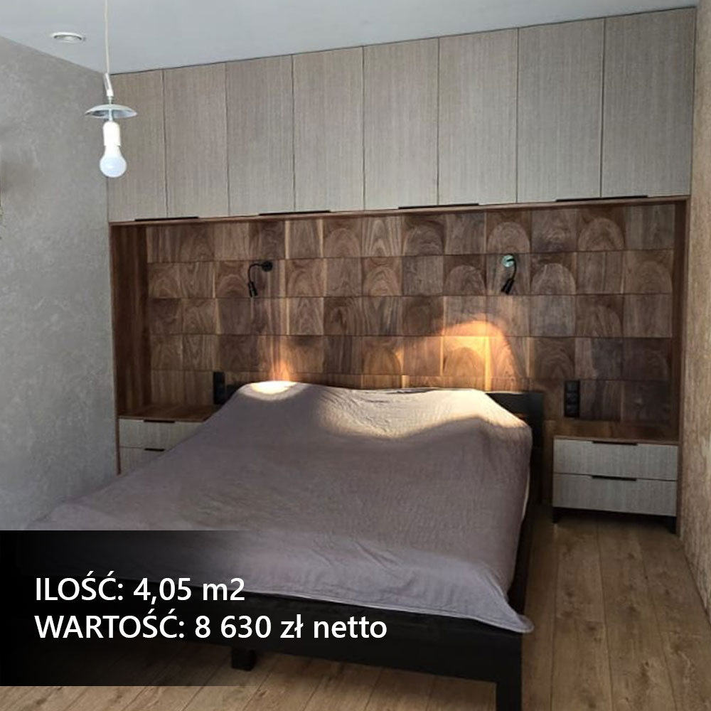 Geometryczne panele ścienne 3D w przestronnej sypialni