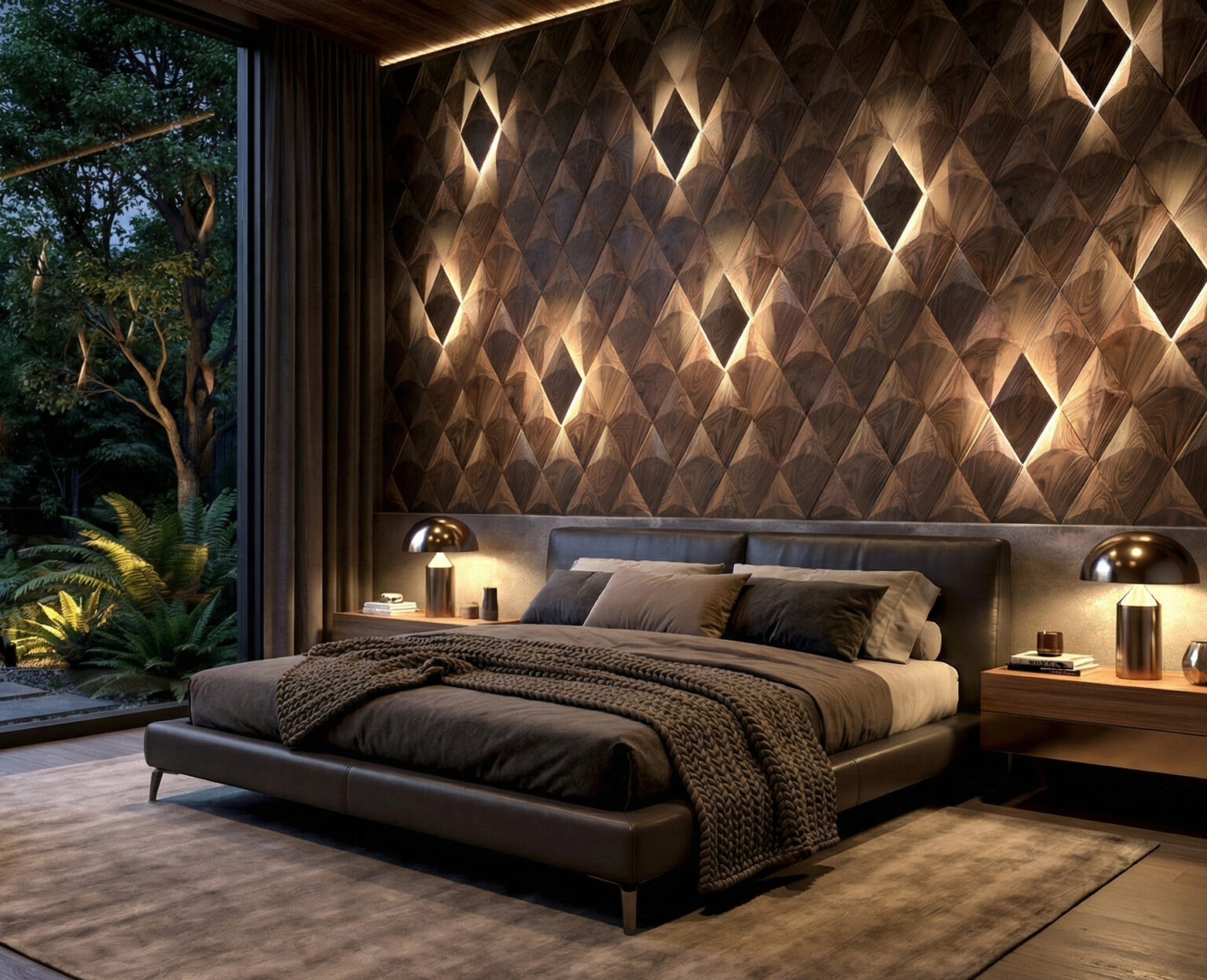 Wooden wall panels in the bedroom