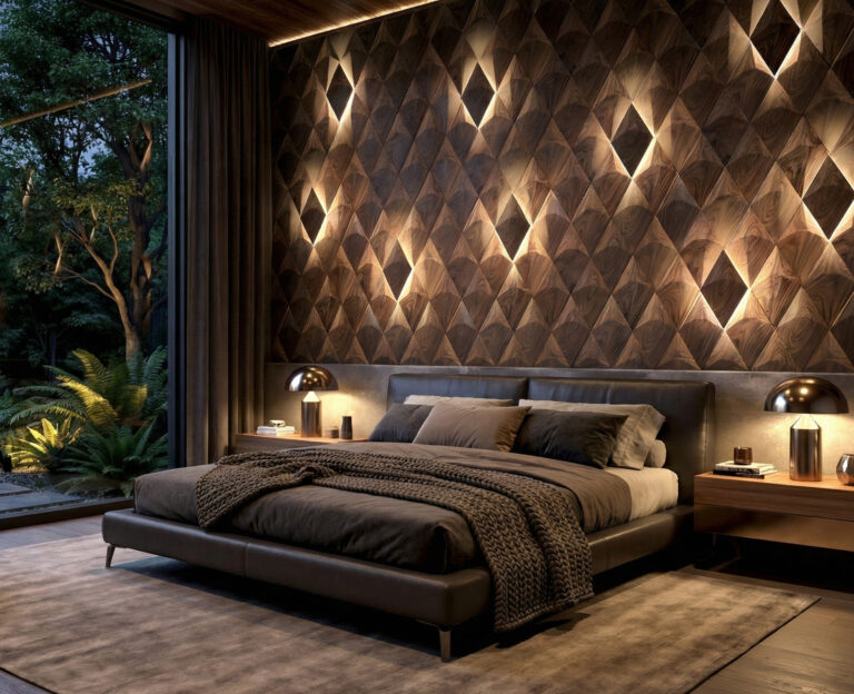 Wooden wall panels in the bedroom