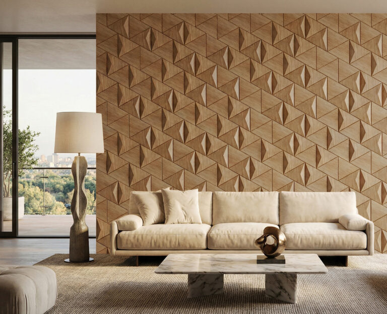 Wooden wall panels in the living room
