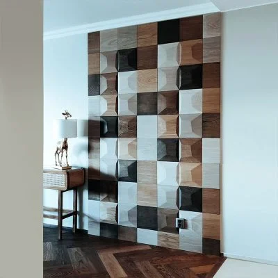 Different design of wall panels in contemporary interior