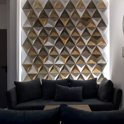 Wood wall panels installed in open-space office or home design